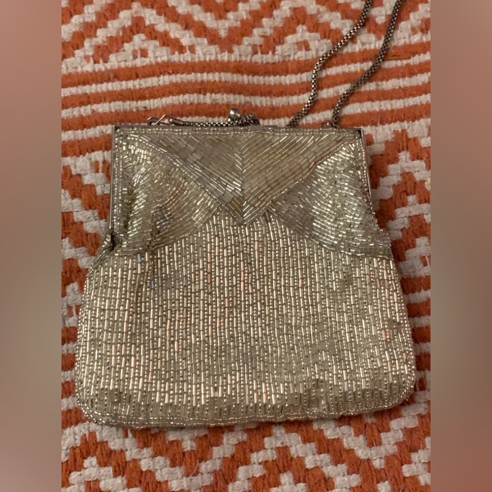 Vintage La Regale Silver Beaded Clutch